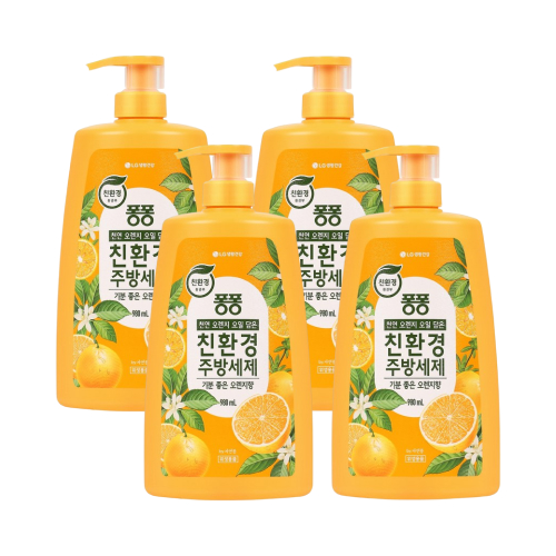 [창고대방출] 퐁퐁 친환경주방세제 오렌지 용기형 980ML*4개