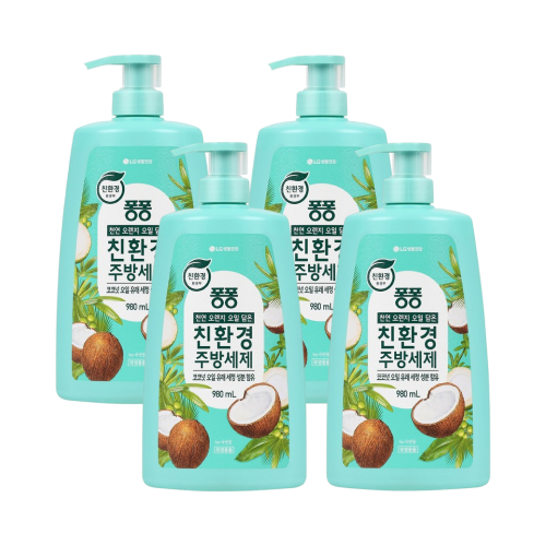 [창고대방출] 퐁퐁 친환경주방세제 코코넛 용기형 980ML*4개