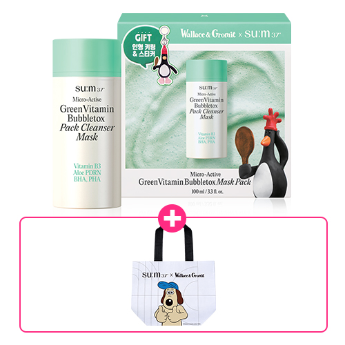 [월레스와 그로밋 콜라보] 마이크로액티브 그린 비타민 버블톡스 팩 클렌저 마스크 100ml 기획 +(증정) 월레스와 그로밋 리유저블 백