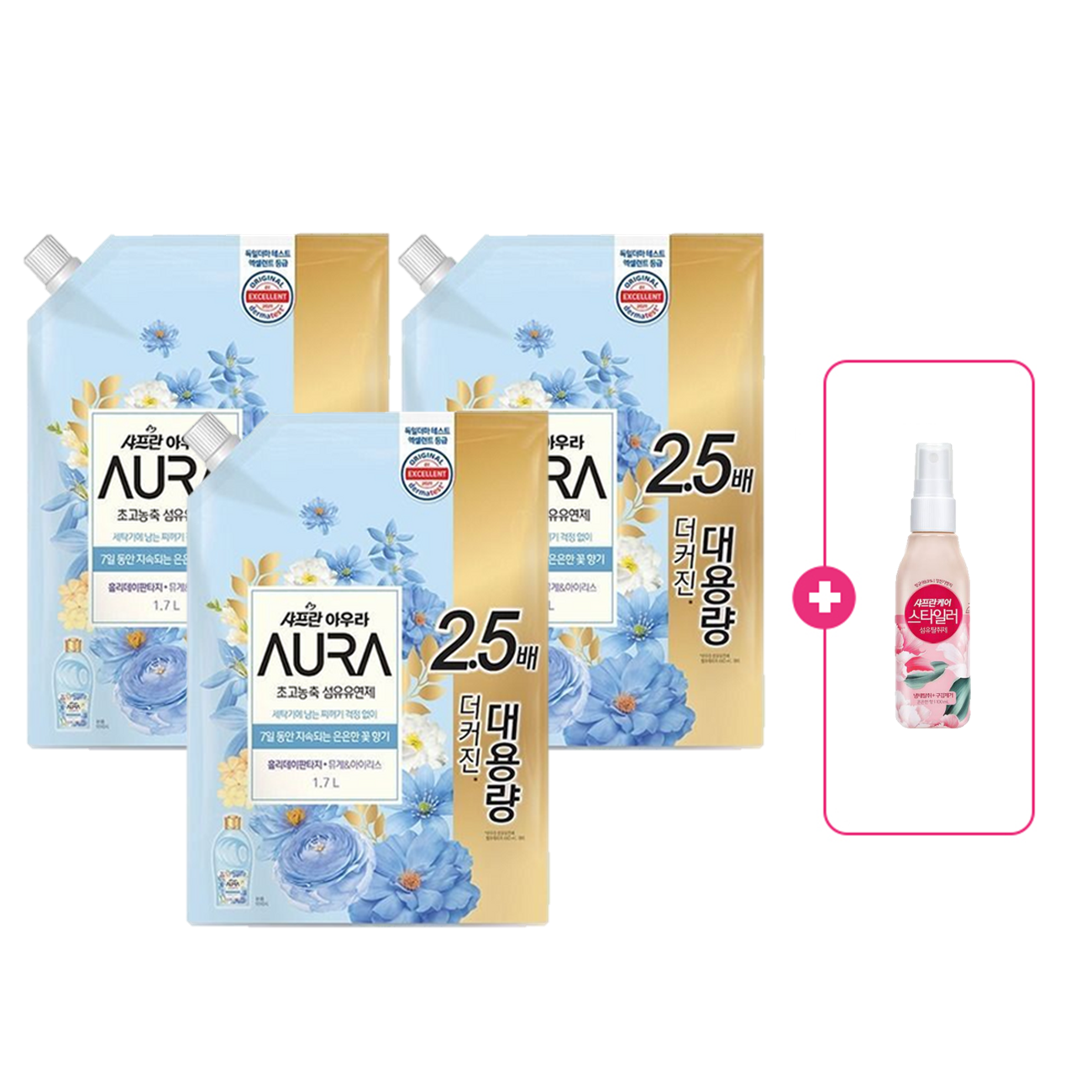 [특별증정] 아우라 홀리데이판타지 리필 1.7L 3개 + 증정 샤프란케어 100ml