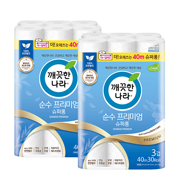 [깨끗한나라] 순수 프리미엄 슈퍼롱 40m x 30롤 x 2팩